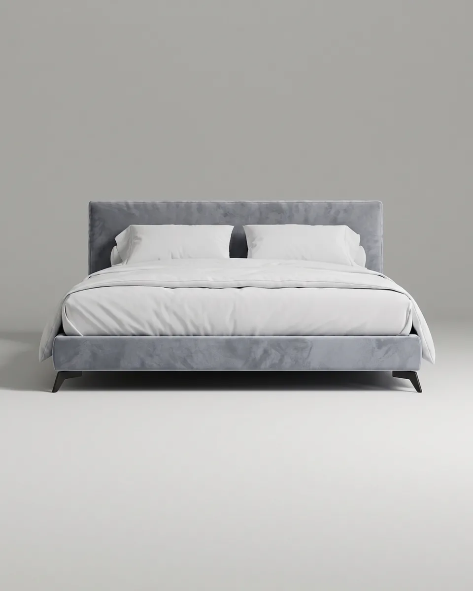 Двуспальная кровать Моген 160x200 с мягким изголовьем (серый велюр) Кровать двуспальная Моген с мягким изголовьем (серый велюр)