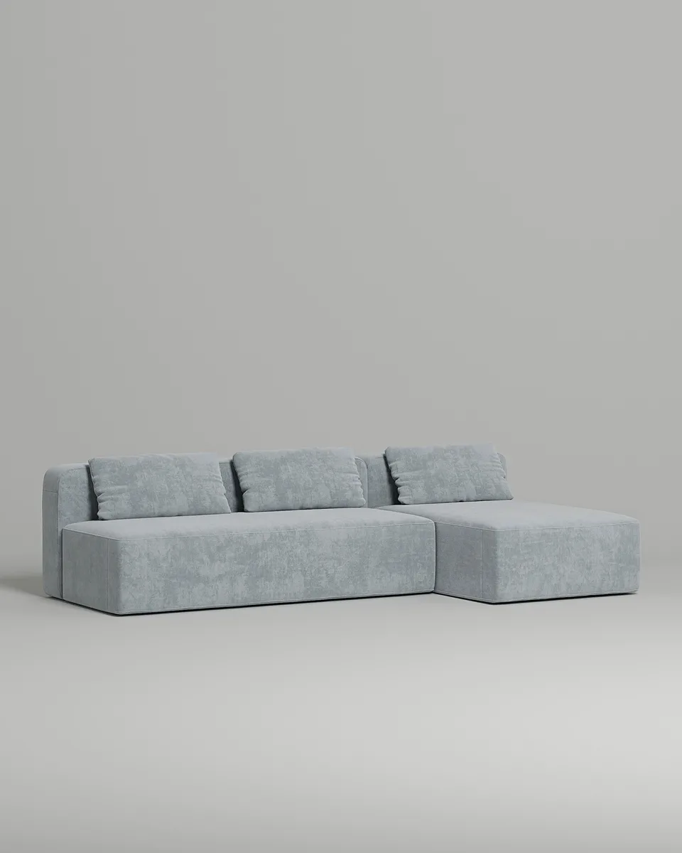 Стильный угловой диван Ламас. Материал: Искусственная замша. Цвет: Серый Стильный угловой диван Ламас. Материал: Искусственная замша. Цвет: Серый