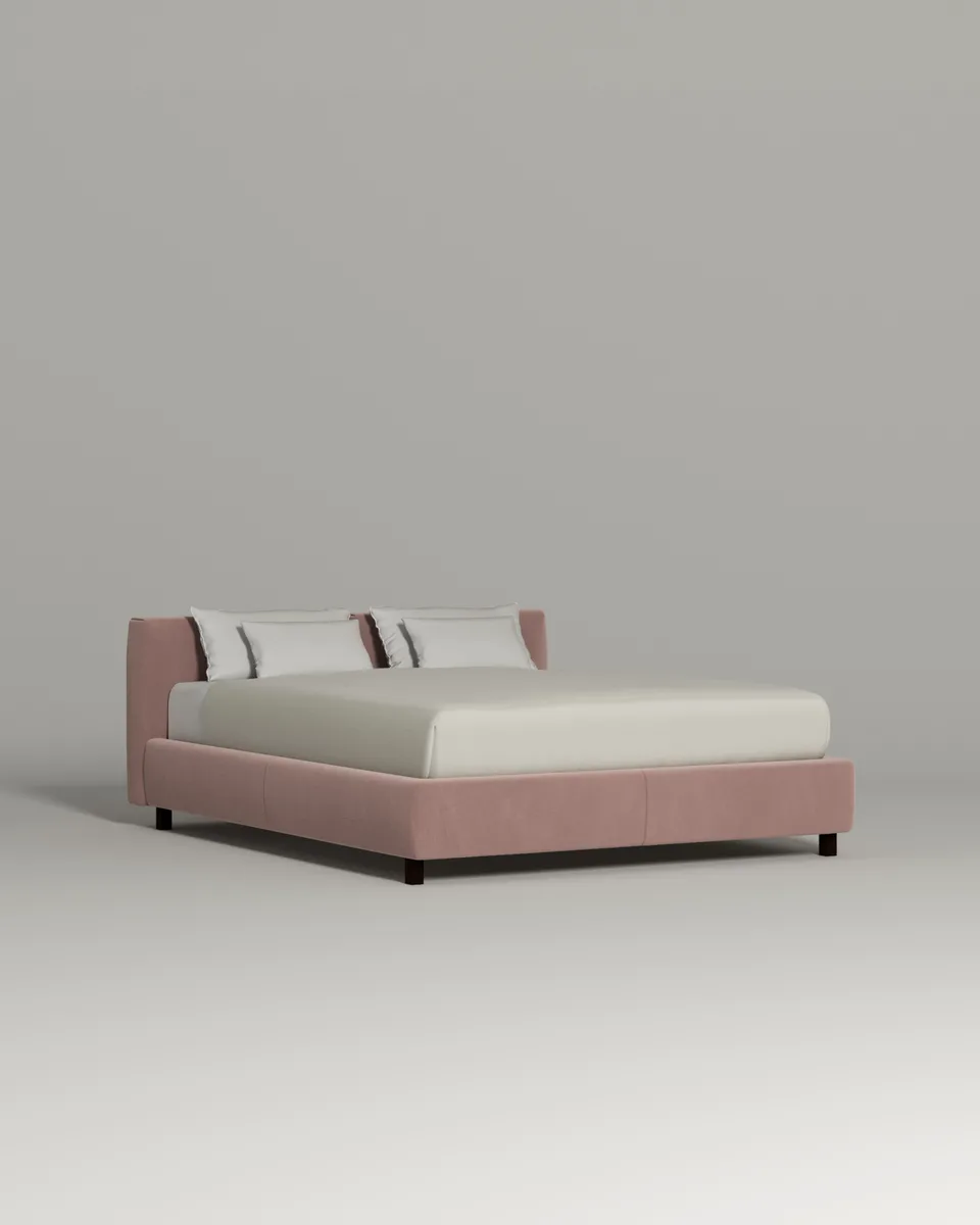 Кровать Меринга под матрас 160x200 с мягким изголовьем и ящиком для хранения белья. Материал: велюр - Novus 810