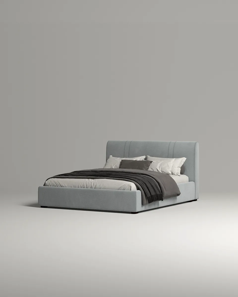 Двуспальная кровать Оллди 160x200 с мягким изголовьем (серый велюр) Кровать двуспальная Оллди с мягким изголовьем (серый велюр)