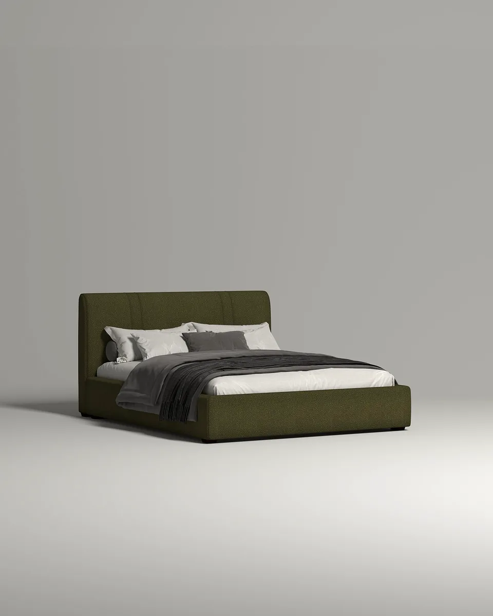 Кровать Оллди под матрас 160x200 с мягким изголовьем и ящиком для хранения белья. Материал: Lanvin 618 (букле) Кровать Оллди под матрас 160x200 с мягким изголовьем и ящиком для хранения белья. Материал: букле - Lanvin 618