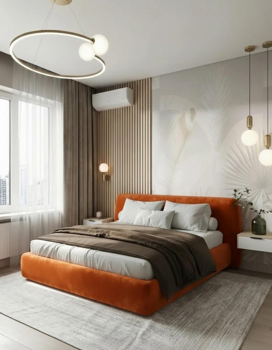 Двуспальная кровать Эндре 180x200 с мягким изголовьем (оранжевый велюр) Кровать двуспальная Эндре с мягким изголовьем (оранжевый велюр)