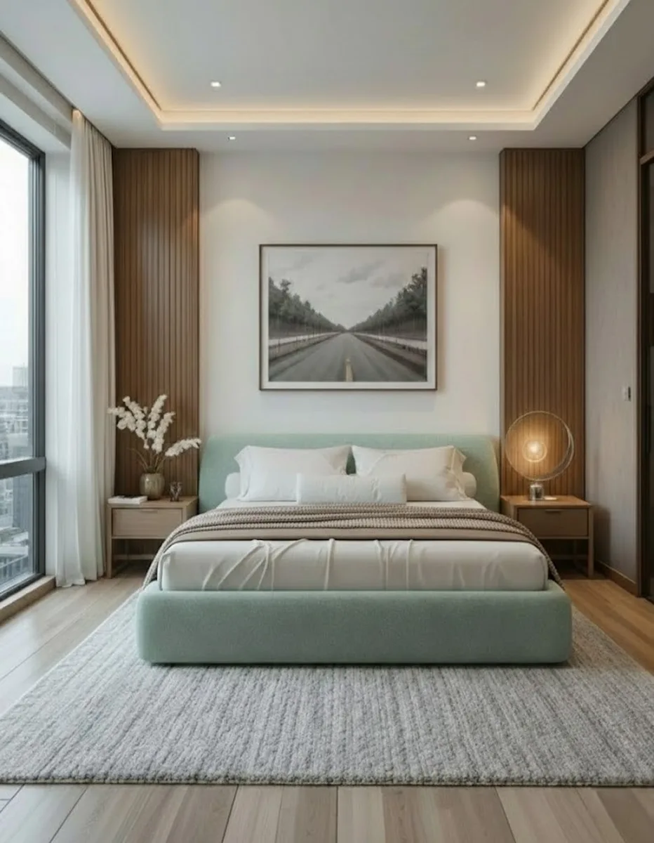Двуспальная кровать Эндре 160x200 с мягким изголовьем (искусственная замша мятного цвета) Кровать двуспальная Эндре с мягким изголовьем (искусственная замша мятного цвета)