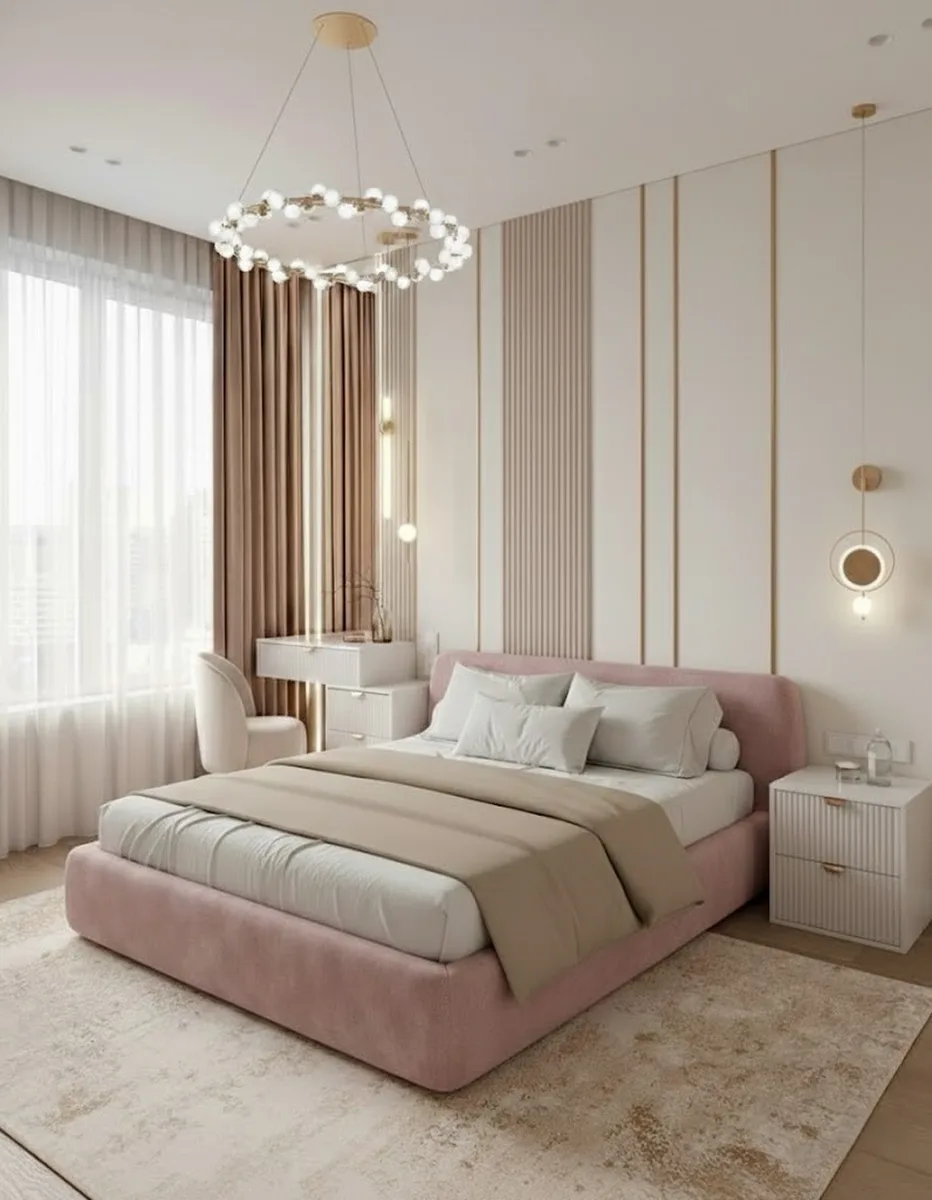 Двуспальная кровать Эндре 160x200 с мягким изголовьем (розовый велюр) Кровать двуспальная Эндре с мягким изголовьем (розовый велюр)