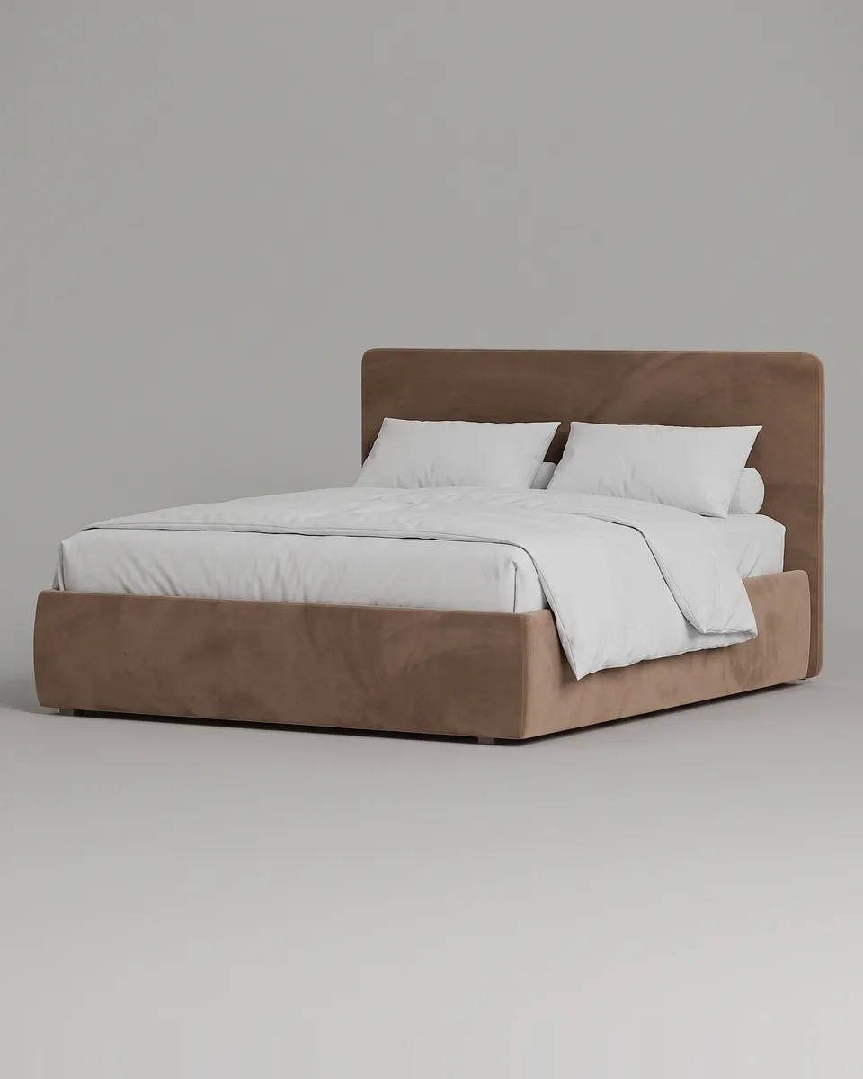 Двуспальная кровать Окситания 160x200 с мягким изголовьем (коричневый велюр) Кровать двуспальная Окситания с мягким изголовьем (коричневый велюр)