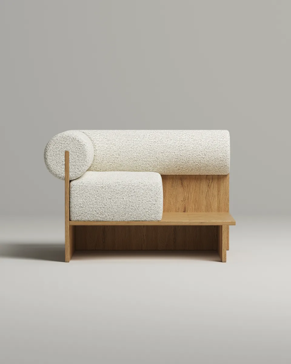 Белая банкетка Солга из букле от Kalibroom