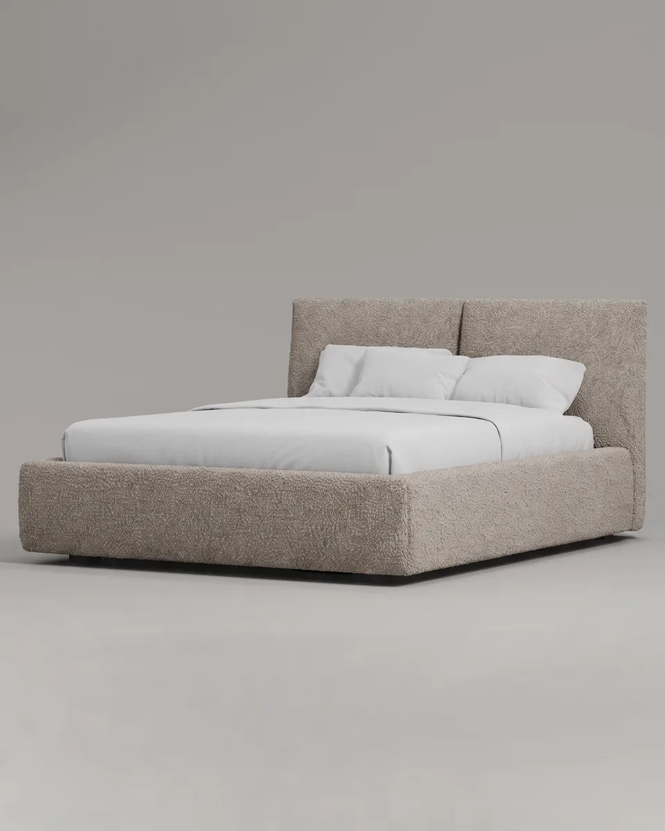 Двуспальная кровать Эвада 200x200 с мягким изголовьем (серое букле) Кровать двуспальная Эвада с мягким изголовьем (серое букле)