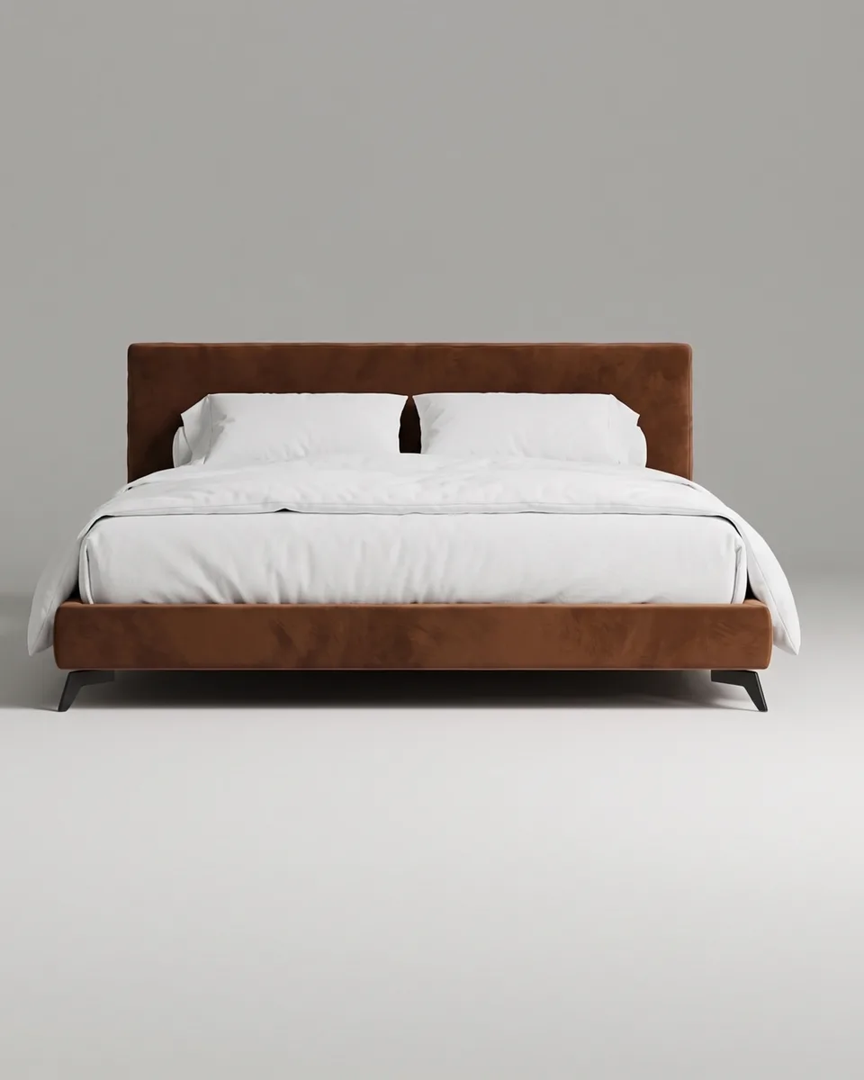 Двуспальная кровать Моген 180x200 с мягким изголовьем (коричневый велюр) Кровать двуспальная Моген с мягким изголовьем (коричневый велюр)