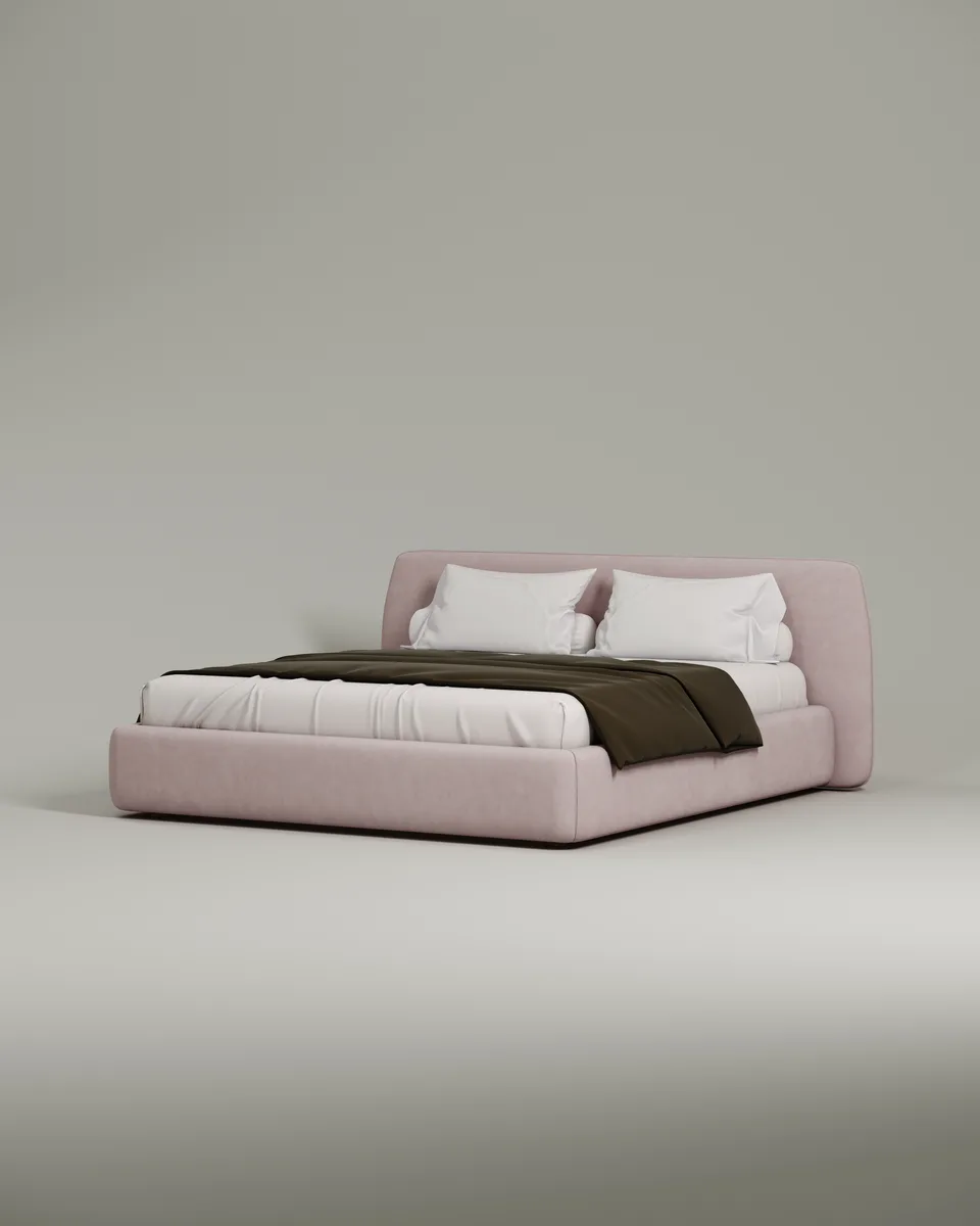 Двуспальная кровать Эндре 160x200 с мягким изголовьем (розовый велюр) Кровать двуспальная Эндре с мягким изголовьем (розовый велюр)